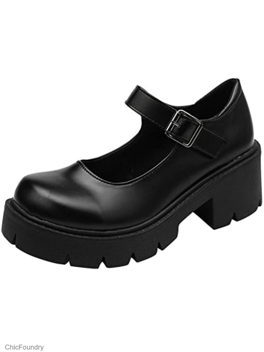 Chunky Heel Platform Mary Janes Ankle Strap Dress Shoes Faux Leather